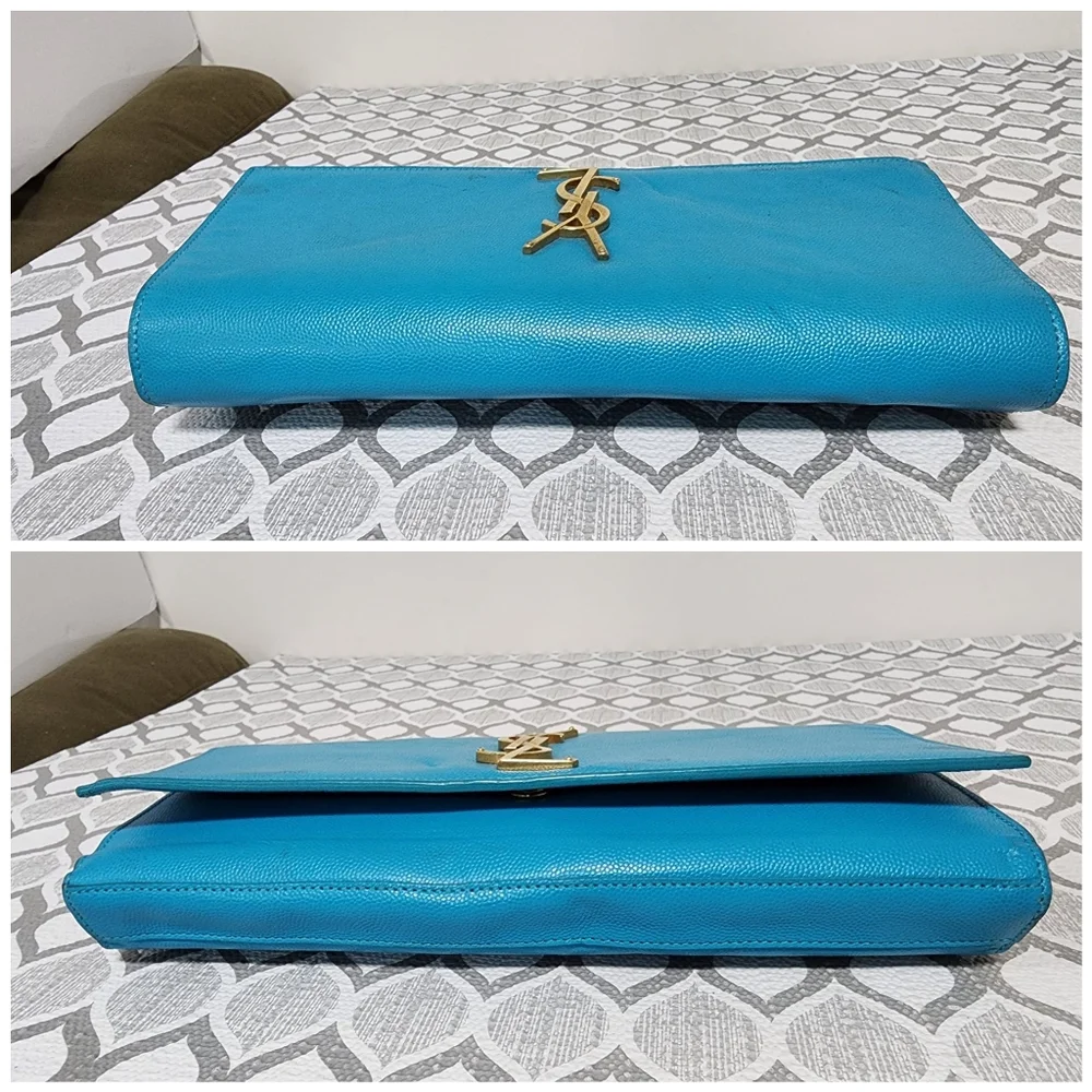 YVES SAINT LAURENT Caviar Leather Cassandre Clutch Bag turquoise - Picture 10 of 15